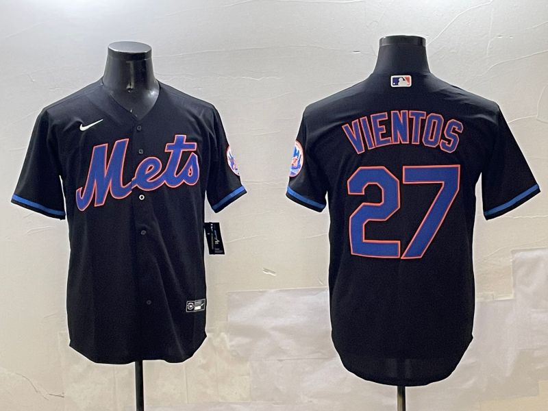 Men New York Mets #27 Vientos Black Game 2025 Nike MLB Jersey style 1